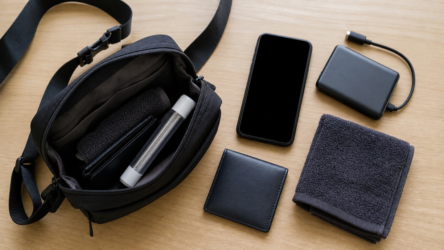 ライブへ持っていく小さなバッグとスマートフォン、財布