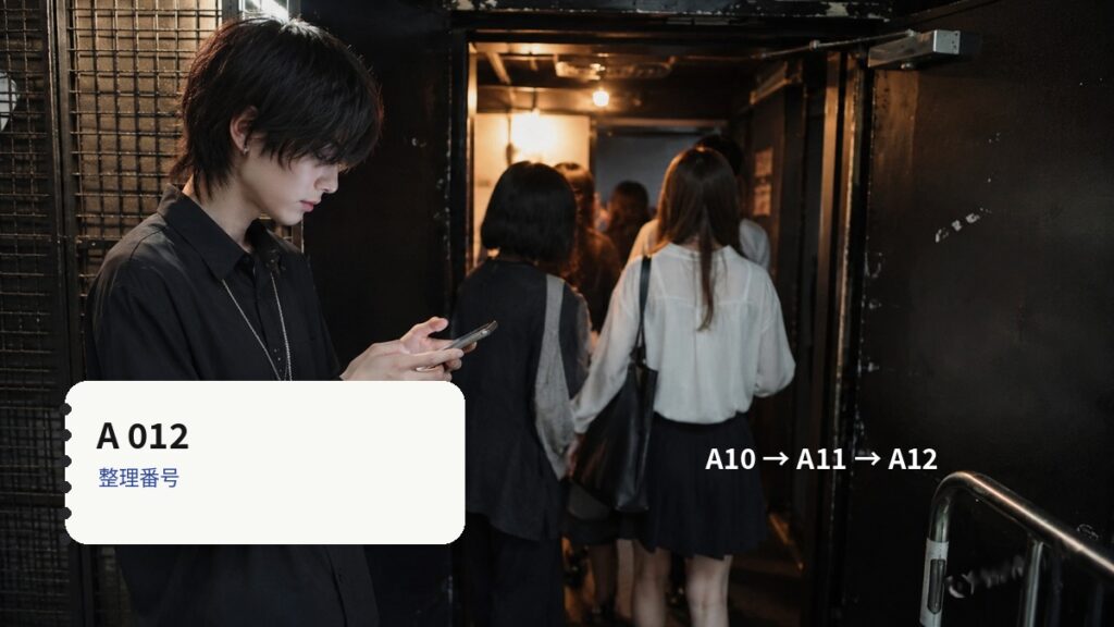 電子チケットの整理番号と呼び出し順を説明するガイド用イメージ